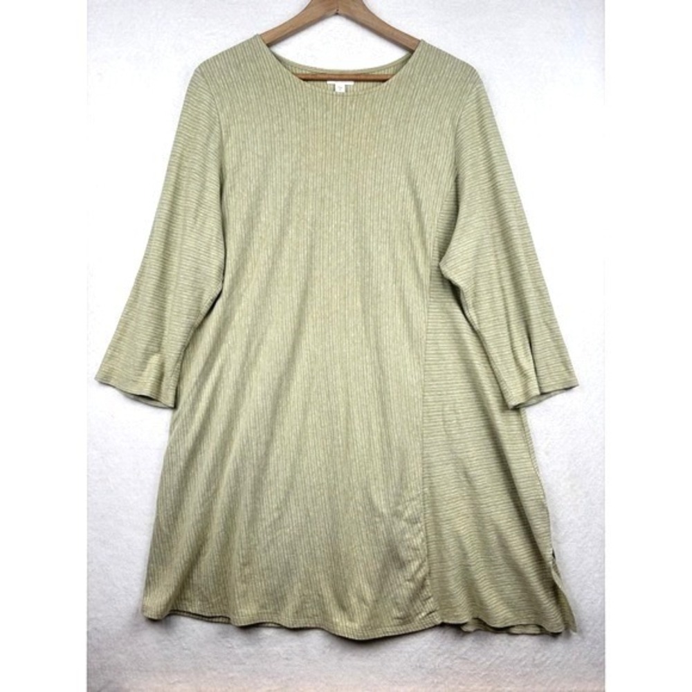 Pure Jill Dress Womens XL Tall Hemp Cotton Green Knit Swing Lagenlook